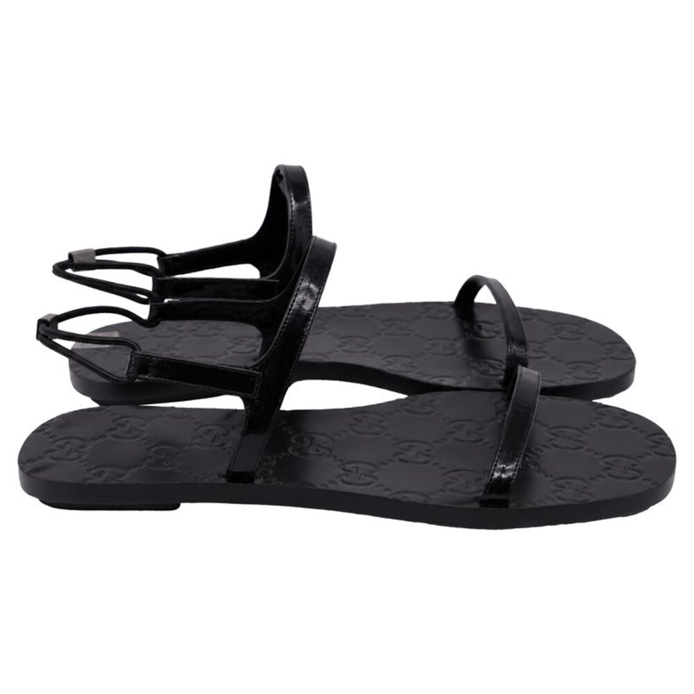 Gucci Monogram Embossed Slingback Flats Sandals in Black Leather